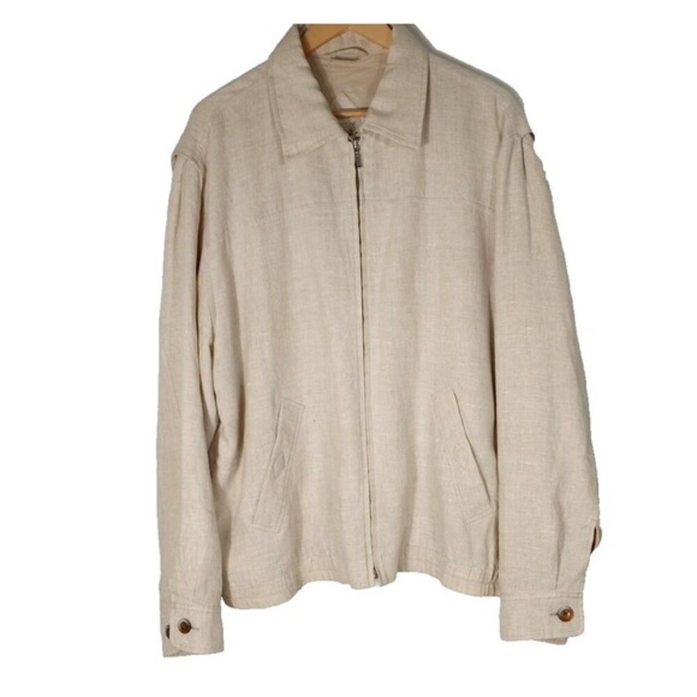 Vintage Joseph Abboud 100% Linen Bomber‎ Jacket Golf Beige XL Lined Zip Front